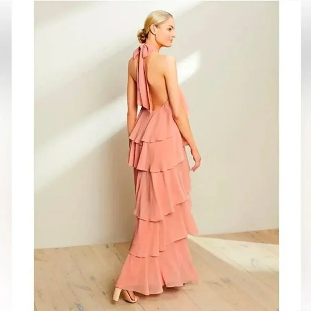 Antonio Melani Mariella Crinkled Chiffon Halter Neck Sleeveless Maxi Dress Pink - Picture 5 of 14